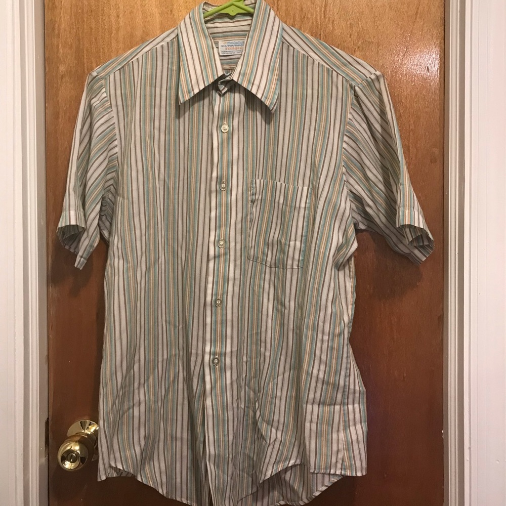 Vintage 70s striped button up shirt, short sleeve, small Manhattan